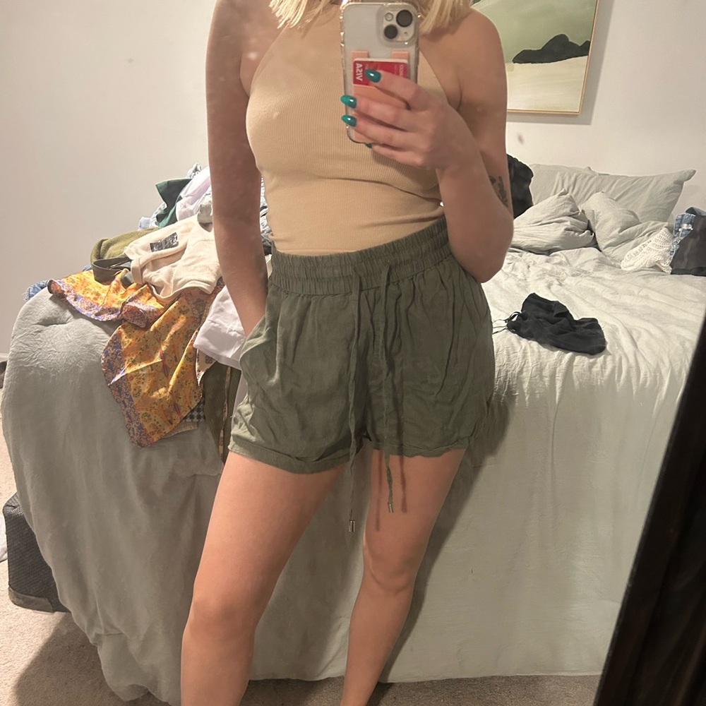 Zara Green Linen Shorts size S